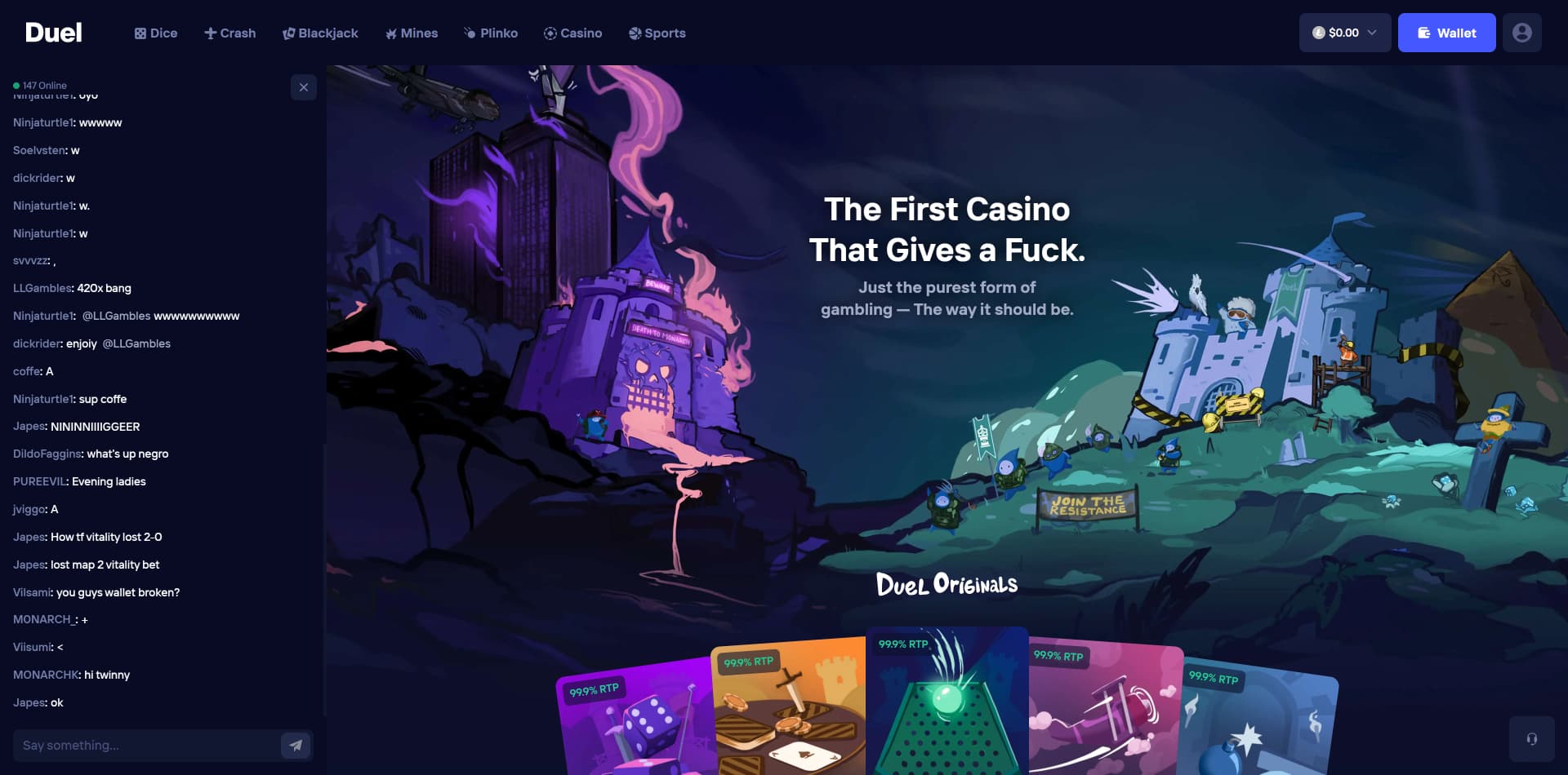 Duel no-KYC crypto casino in beta 2025